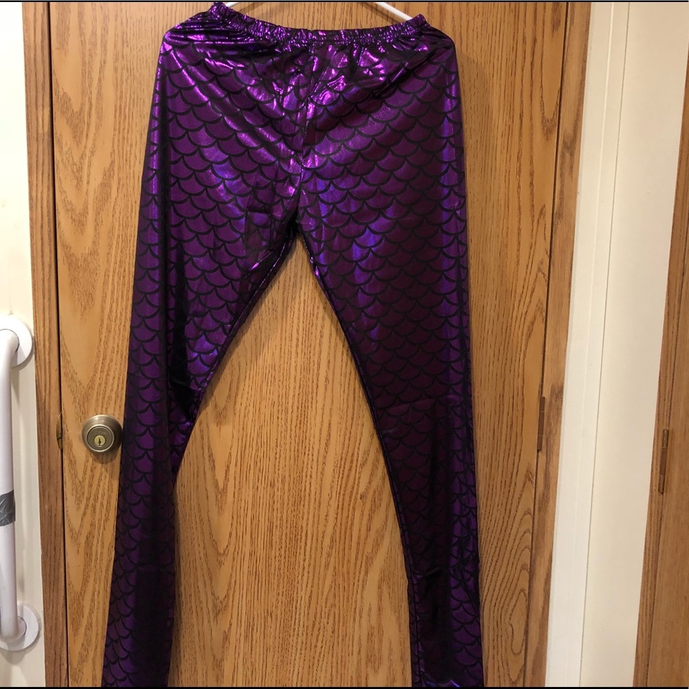 NWT Metallic Purple Mermaid Leggings Sz XXL